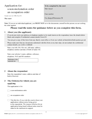 FL401 Application for Non-Molestation or Occupation Order