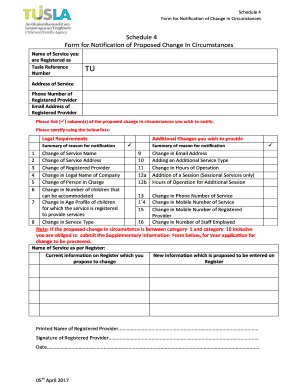 Form for Notification of Change in Circumstances