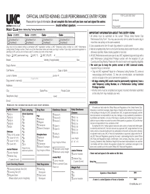United Kennel Club Performance Entry Form