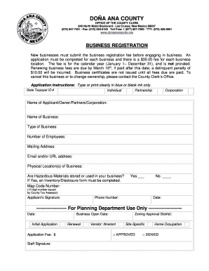 Doña Ana County Business Registration Application