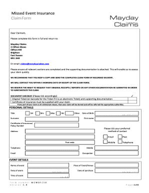 Missed Event Insurance Claim Form