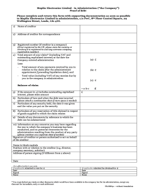 Proof of Debt Form for Maplin Electronics Administration