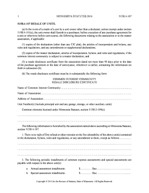 Minnesota Resale Disclosure Certificate