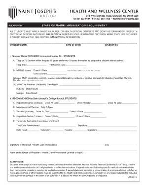 Maine Immunization Requirement Form