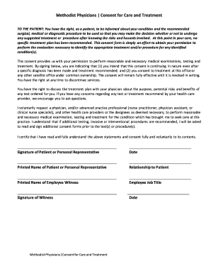 Consent for Care and Treatment