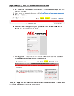 Fillable Online Steps for Logging into Ace Hardware Vendors.com Fax ...