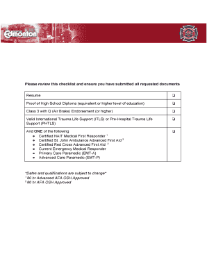 Emergency Medical Responder Application Checklist