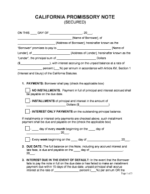California Promissory Note Secured