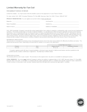 Limited Warranty for Fan Coil