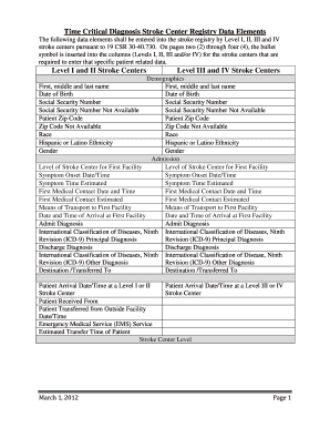 Stroke Center Registry Data Elements