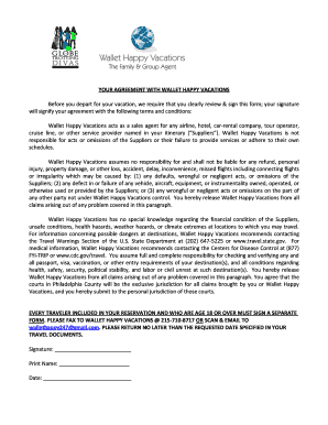 Wallet Happy Vacations Travel Agreement