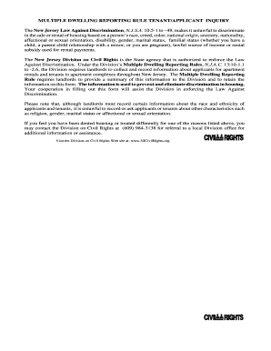 New Jersey Multiple Dwelling Reporting Rule Tenant Form
