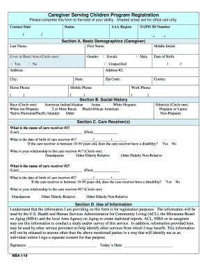 Caregiver Serving Children Program Registration Form