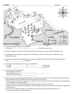 Hoja de trabajo de geografía de Venezuela