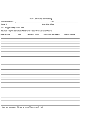 182nd Community Service Log