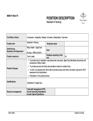 Assistant in Nursing Position Description