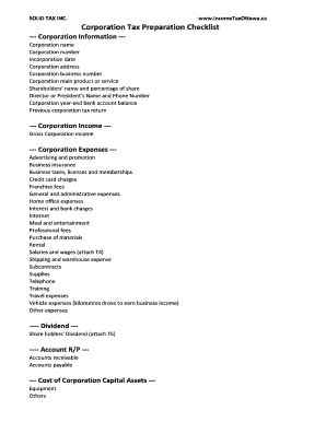 Corporation Tax Preparation Checklist