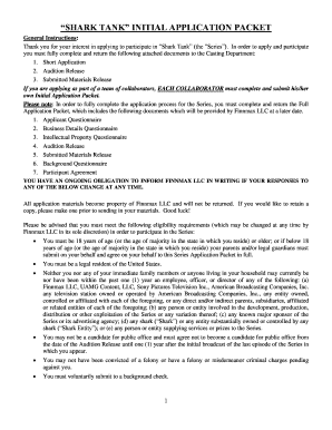 Shark Tank Initial Application Packet