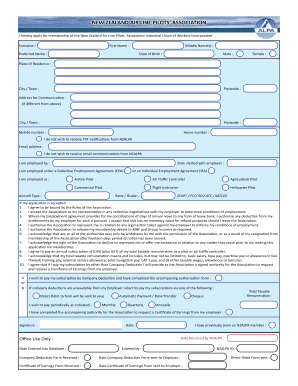 New Zealand Air Line Pilots' Association Membership Application