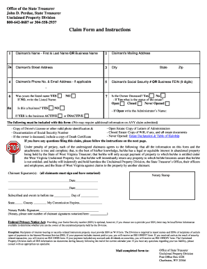 West Virginia Unclaimed Property Claim Form