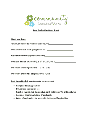 Loan Application Cover Sheet