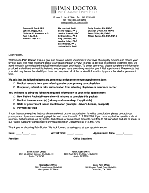 Pain Doctor New Patient Packet