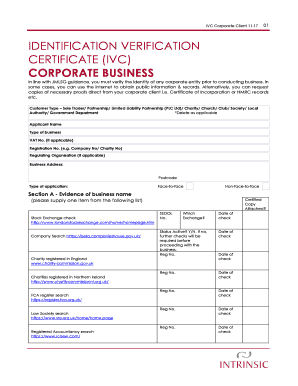 Corporate Client Identification Verification Certificate