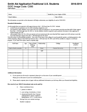 Smith College Financial Aid Application 2018-2019