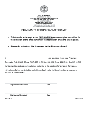 Pharmacy technician affidavit