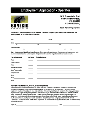 Employment Application - Operator