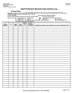 Kansas Adult Protective Services Case Activity Log
