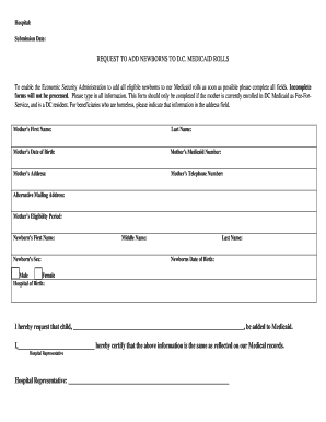 DC Medicaid Newborn Enrollment Form
