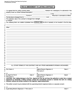 Wisconsin Amendment to Listing Contract
