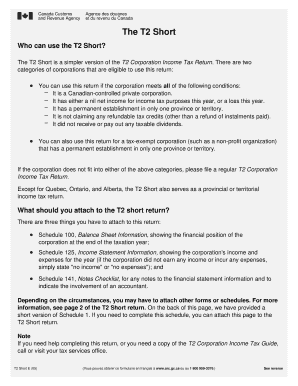 T2 Short Corporation Income Tax Return