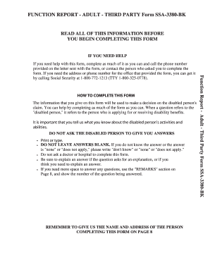 Function Report - Adult - Third Party Form SSA-3380-BK