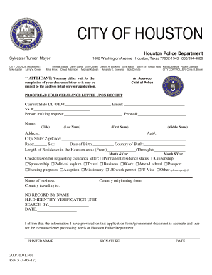 Houston Police Clearance Letter Application
