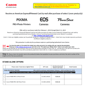 Canon Camera Printer Mail-in Rebate Form