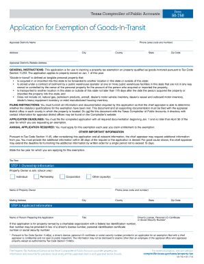Texas Goods-In-Transit Exemption Application