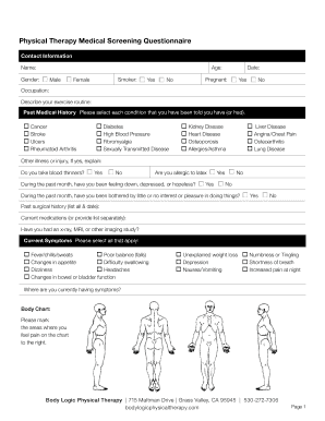 Physical Therapy Medical Screening Questionnaire