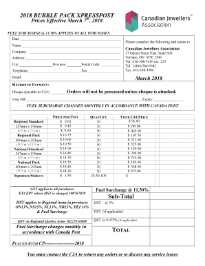 2018 Bubble Pack XpressPost Price List