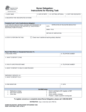 Nurse Delegation Instructions for Nursing Task