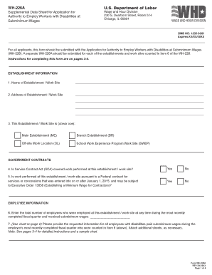 WH-226A Supplemental Data Sheet for Subminimum Wages