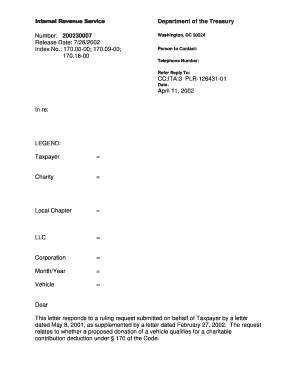 IRS Letter Ruling on Vehicle Donation
