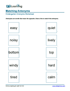 Kindergarten Antonyms Worksheet