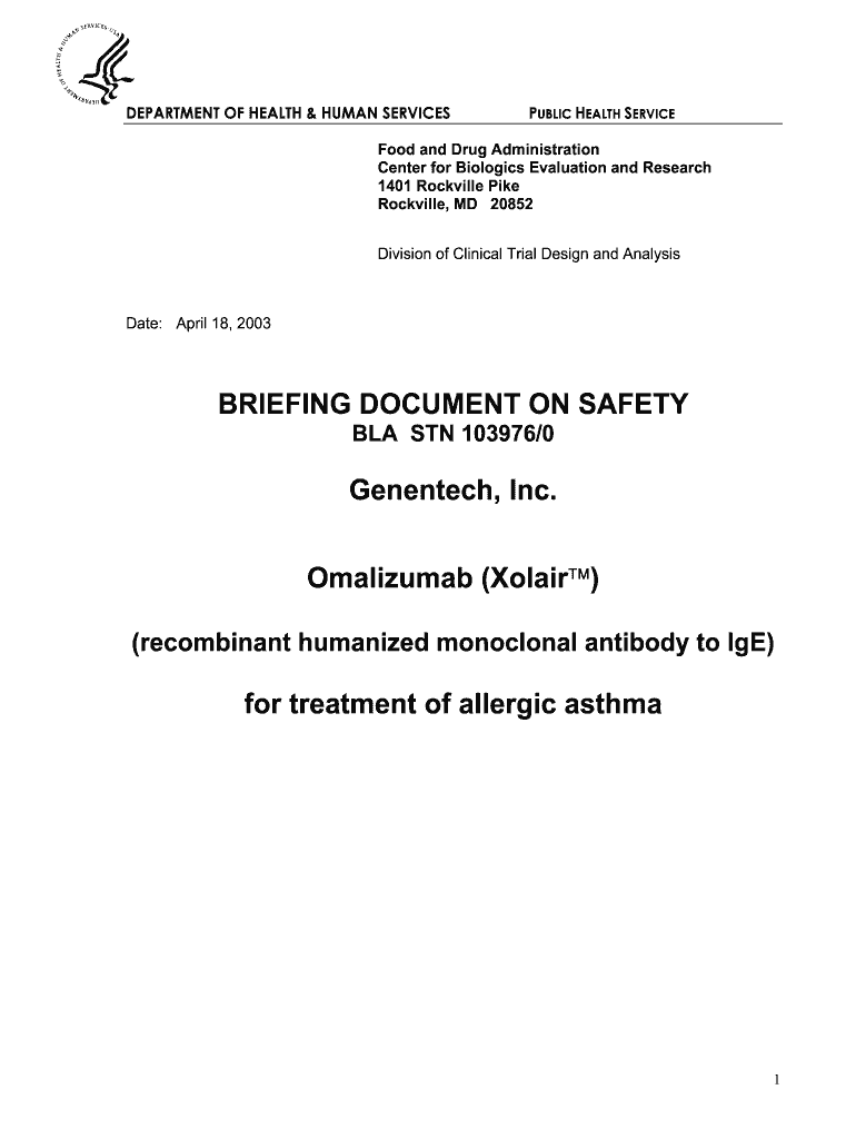 BRIEFING DOCUMENT ON SAFETY Genentech, Inc. ... Preview on Page 1