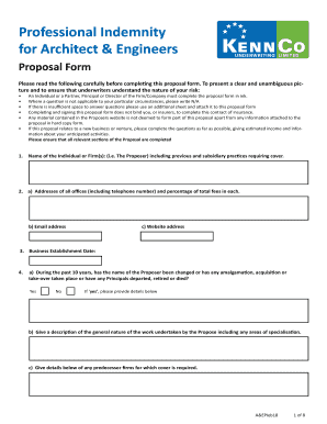 Professional Indemnity Proposal Form for Architects and Engineers