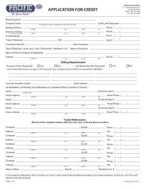 Pacific Plumbing Supply Credit Application