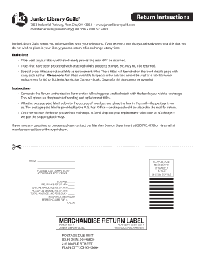 Junior Library Guild Return Authorization Form