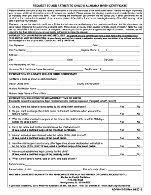 Request to Add Father to Child’s Alabama Birth Certificate