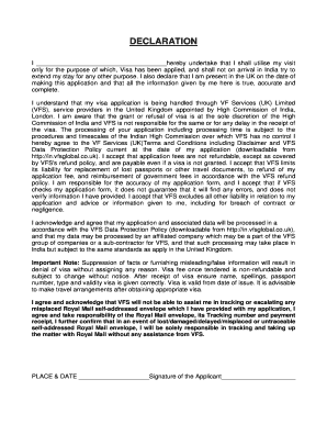 India Visa Application Declaration